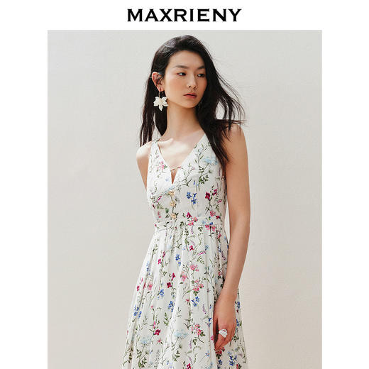 MAXRIENY【商场同款】法式城市度假风绑带精致深V高级碎花连衣裙(货号:MC85DR084) 商品图2