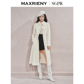 MAXRIENY极简赫本风绵羊毛过膝长款大衣气质女24秋新款外套澳毛(货号:MS85CT511)