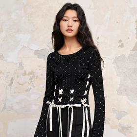 MAXRIENY赫本风芭蕾波点针织修身上衣(货号:MC88SW588)