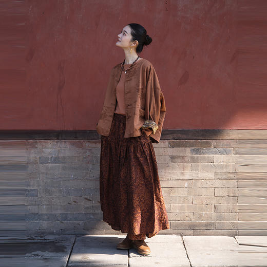 绽放女装587朵/中式提花设计感盘扣文艺圆领宽松百搭长袖短外套女 商品图1