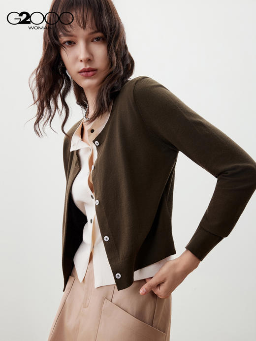 G2000【假两件叠穿/商场新款】女装FW25柔软舒适长袖针织开衫外套56276301 商品图2