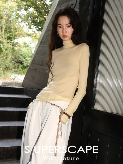 素舶 德国BIELLA可机洗17.5um超细美利诺羊毛18针无缝堆褶高领打底针织衫 商品图1