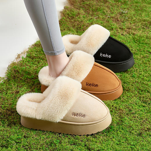 「加购2双自动减为53.9元」窠窠良品 时尚包头厚底毛茸茸棉拖 保暖舒适 柔软亲肤 冬季居家好物 KK530 商品图3