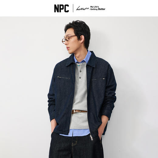 NPC潮牌对称双口袋翻领拉链牛仔夹克短款男挺阔上新NP57DC10 商品图0