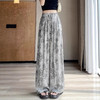 【清爽出街！回头率爆棚】垂感十足，复古印花青瓷花冰凉丝亚麻阔腿裤女夏季薄款宽松防蚊裤大码直筒休闲裤。rb 商品缩略图2