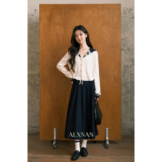 鹿向南「棉花秋雨」撞色披肩长袖针织开衫女早秋新款小众杏色上衣 商品图1