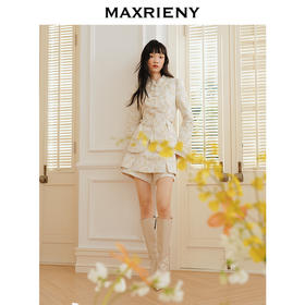 MAXRIENY精致复古感鎏金提花高腰短裤24冬高级气质感修身阔腿裤女(货号:MS85PA756)