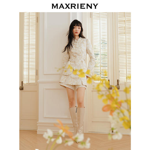 MAXRIENY精致复古感鎏金提花高腰短裤24冬高级气质感修身阔腿裤女(货号:MS85PA756) 商品图0