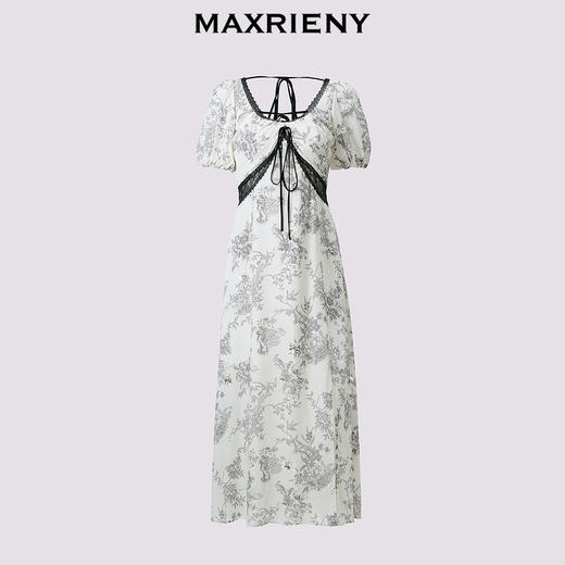 MAXRIENY【商场同款】国风手绘复古色蕾丝装饰连衣裙桑蚕丝裙子(货号:MC85DR263) 商品图2