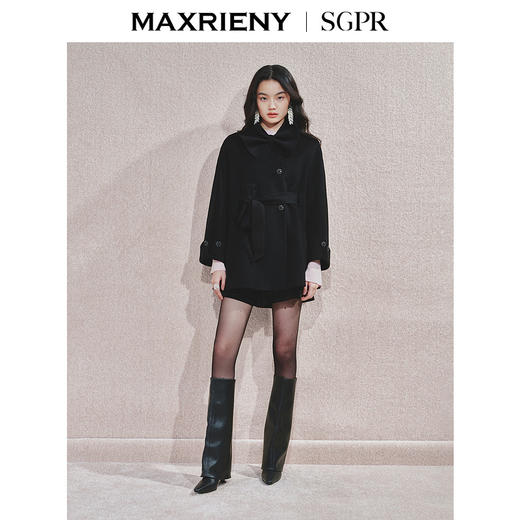MAXRIENY【商场同款】纯色羊毛外套24秋围脖蝴蝶结领收腰系带设计(货号:MS85CT756) 商品图1