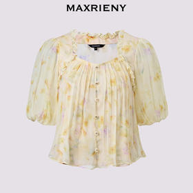 MAXRIENY25年夏季新款日落繁花宫廷风灯笼袖显瘦印花甜美上衣(货号:MF86TP269)