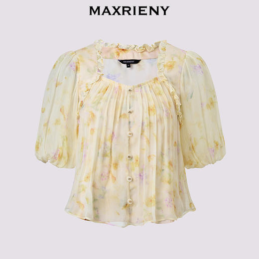 MAXRIENY25年夏季新款日落繁花宫廷风灯笼袖显瘦印花甜美上衣(货号:MF86TP269) 商品图0