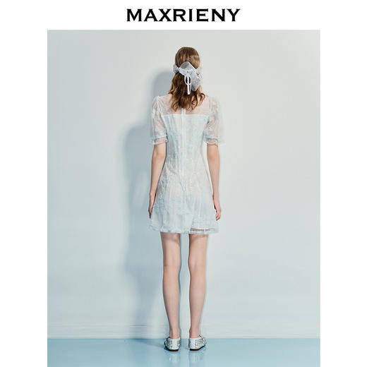 MAXRIENY25年夏季新款国风优雅刺绣重工连衣裙收腰泡泡袖绣花裙子(货号:MF86DR253) 商品图3