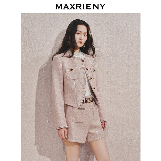 MAXRIENY复古甜美收腰X型光感亮片外套24秋冬新款高级气质感女装(货号:MC85JA516) 商品图2