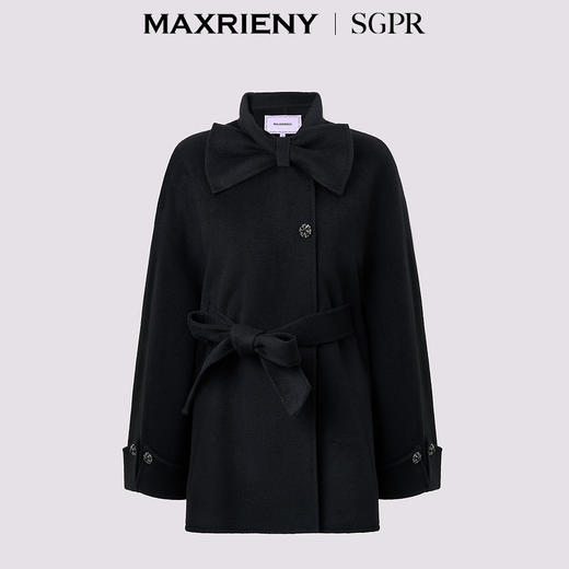 MAXRIENY【商场同款】纯色羊毛外套24秋围脖蝴蝶结领收腰系带设计(货号:MS85CT756) 商品图4