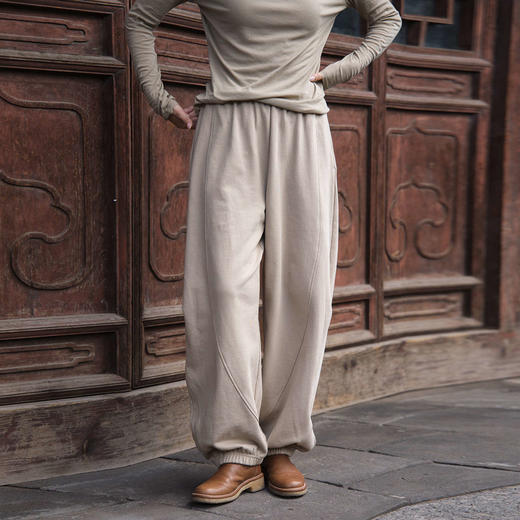 绽放女装584朵/纯棉宽松帅气阔感宽松收脚卫裤女文艺休闲长裤秋冬 商品图1