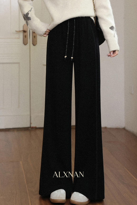 鹿向南「糯米少女」黑色休闲裤女秋季新款高腰慵懒宽松垂坠感长裤 商品图5