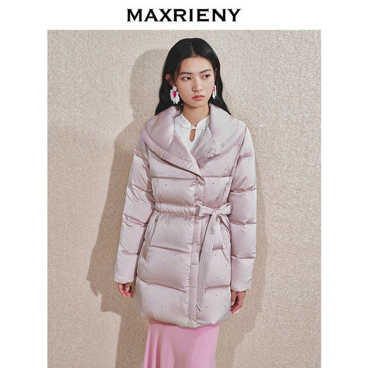 MAXRIENY复古优雅感羽绒服女中长款24冬新款系带收腰烫钻保暖外套(货号:MS85DC762) 商品图2