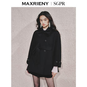 MAXRIENY【商场同款】纯色羊毛外套24秋围脖蝴蝶结领收腰系带设计(货号:MS85CT756)