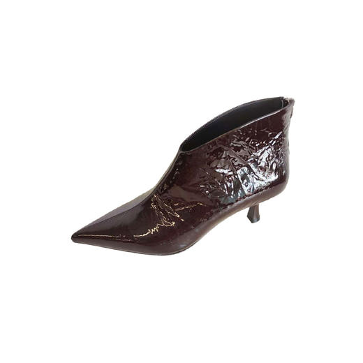 Westory2025年冬季V口后拉链尖头猫跟百搭抓邹漆皮短靴W25DS85661 商品图9