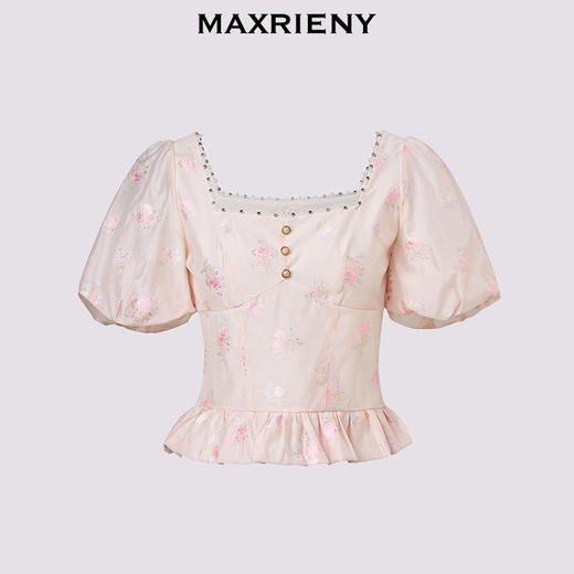 MAXRIENY浪漫新中式上衣优雅短袖上衣提花泡泡袖甜美25夏季新款(货号:MF86TP017) 商品图4