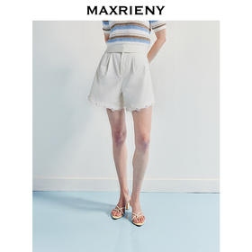 MAXRIENY【商场同款】精致日常感高腰蕾丝钉珠拼接高腰阔腿休闲短裤(货号:MF86PA004)