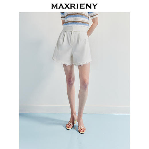 MAXRIENY【商场同款】精致日常感高腰蕾丝钉珠拼接高腰阔腿休闲短裤(货号:MF86PA004) 商品图0
