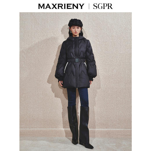 【商场同款】MAXRIENY钉珠织带收腰羽绒服24冬新款保暖外套中长款(货号:MS85DC752) 商品图1
