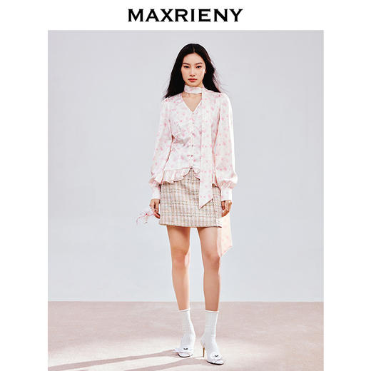 MAXRIENY欧若智性风衬衫女春日氛围感温柔衬衣系带收腰显瘦上衣女(货号:MS85TP759) 商品图1