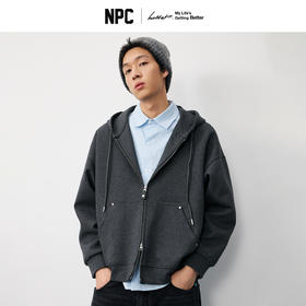 NPC潮牌撞钉双头拉链空气层连帽卫衣男宽松落肩秋季上新NP57ST52