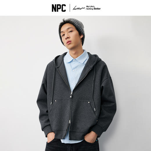 NPC潮牌撞钉双头拉链空气层连帽卫衣男宽松落肩秋季上新NP57ST52 商品图0