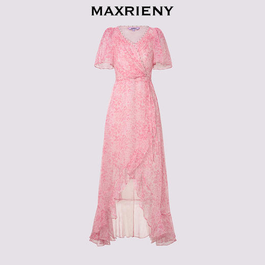 MAXRIENY优雅度假风连衣裙25夏款浪漫风桑蚕丝连衣裙真丝长裙(货号:MF86DR010) 商品图4