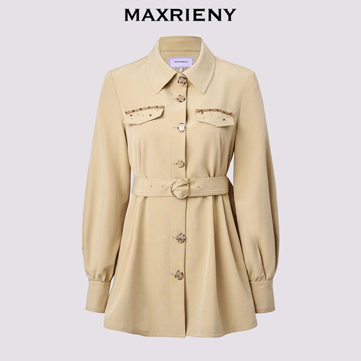 MAXRIENY精致优雅感风衣女浅春系穿搭圆形日字扣率性风收腰外套(货号:MS85WB751) 商品图4