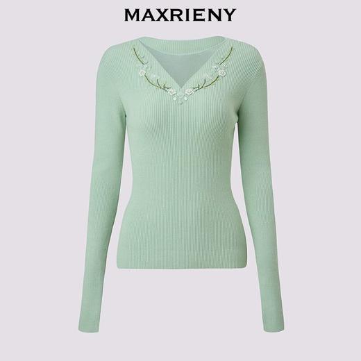 MAXRIENY精致优雅感套头针织毛衫浅春系穿搭V领绣花上衣修身显瘦(货号:MS85SW780) 商品图3