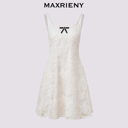 MAXRIENY2025年夏季新款蝴蝶结千金小香风花纱白色连衣裙(货号:MF86DR252) 商品图4
