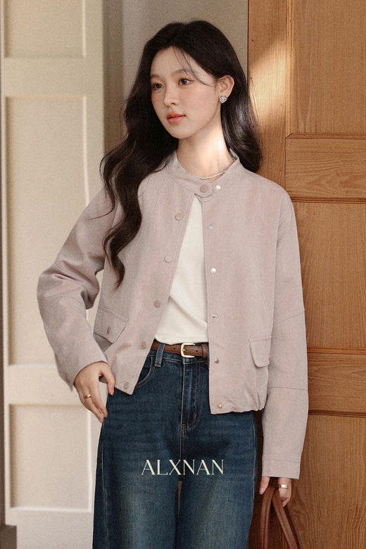 鹿向南「温文尔雅」气质短款粉色外套女秋季新款法式高级洋气上衣 商品图5