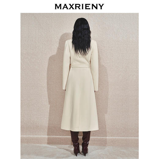 MAXRIENY高级极简米白色绵羊毛大衣中长款24冬新款廓形保暖外套女(货号:MS85CT755) 商品图3