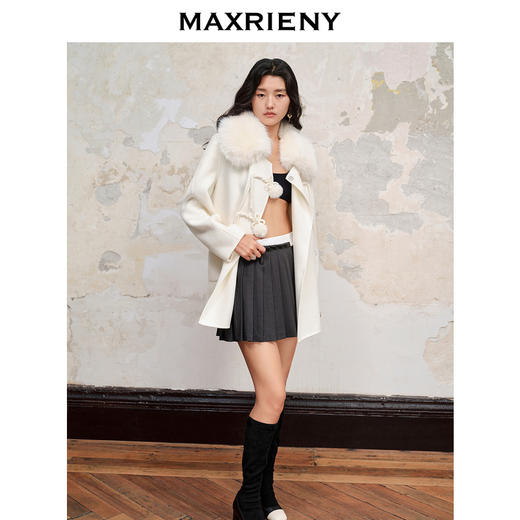 MAXRIENY【商场同款】雪绒之星新中式大衣冬款奶白色双面呢羊毛外套(货号:MC88CT516) 商品图1