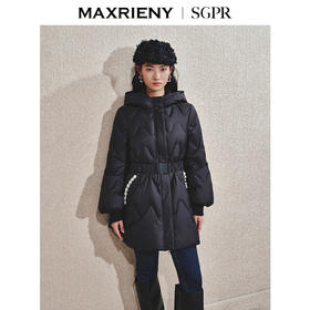 【商场同款】MAXRIENY钉珠织带收腰羽绒服24冬新款保暖外套中长款(货号:MS85DC752)