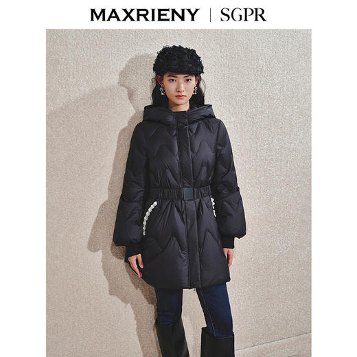 【商场同款】MAXRIENY钉珠织带收腰羽绒服24冬新款保暖外套中长款(货号:MS85DC752) 商品图0