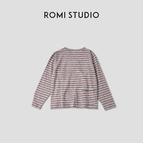 ROMI STUDIO“慵懒色彩”秋冬撞色红灰条纹宽松圆领长袖RWCAS66182