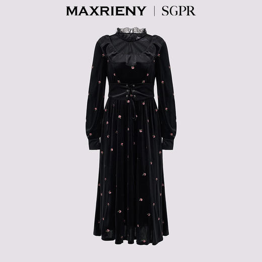 MAXRIENY【商场同款】法式甜美连衣裙24冬刺绣收腰精致赫本风长裙(货号:MS85DR753) 商品图4