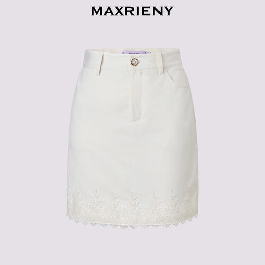 MAXRIENY华丽宫廷感裤裙25夏款米白色浮雕蕾丝直身短裤高腰裙裤(货号:MF86PA252) 商品图0