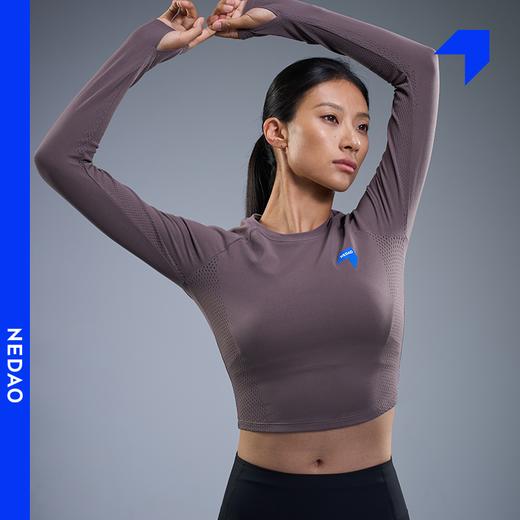 内道紧身圆领短款风洞长袖女士修身透气马拉松跑步训练T恤 商品图0