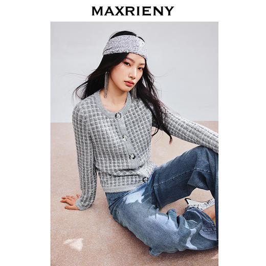 MAXRIENY精致优雅感外套女24冬新款灰格箱型高级气质设计感上衣(货号:MS85JA782) 商品图2
