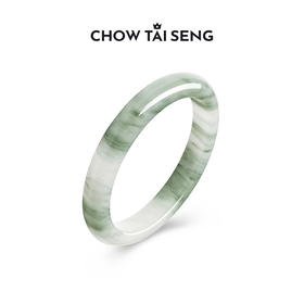 周大生天然翡翠手镯女芙蓉种淡飘绿湖光山色玉镯生日礼物送女朋友