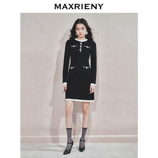 MAXRIENY千金名媛风连衣裙24冬新款精致法式小香风针织裙子收腰(货号:MS85DR766) 商品图1