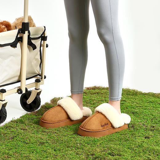 「加购2双自动减为53.9元」窠窠良品 时尚包头厚底毛茸茸棉拖 保暖舒适 柔软亲肤 冬季居家好物 KK530 商品图5
