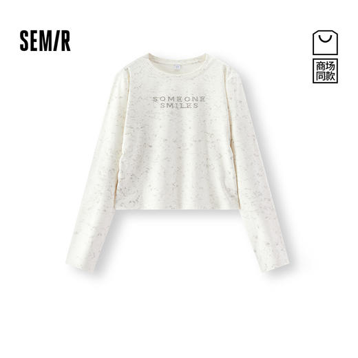 商场同款|森马长袖T恤女秋短款星空亮片蜡染字母修身2025新款衣服 商品图0
