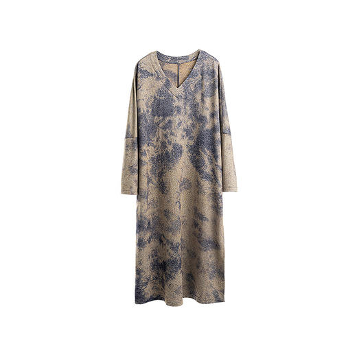 绽放566朵/羊毛棉混纺艺术晕染设计感宽松v领毛织连衣裙秋冬新款 商品图4